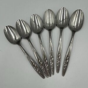 Vintage MCM Radiant Rose Superior Stainless Made In USA Set Of 6 Tablespoons